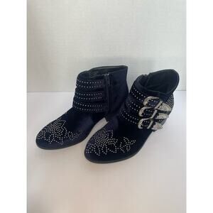 Shoedazzle - Blue Velvet Kalene Booties with Stud and Buckle Detail - Size 9